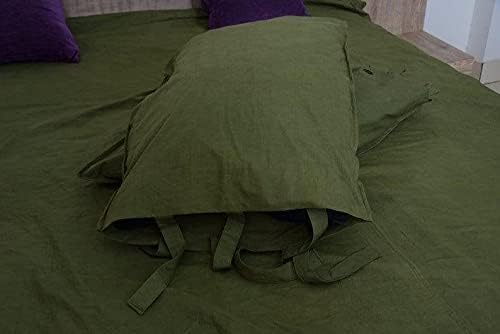 Dark Moss Green Color Washed Cotton Duvet Cover - Duvet Cover with Buttons- Duvet Cover Twin Full Double Queen King Toddler - Cotton Bedding (Twin 68X90 Inches)