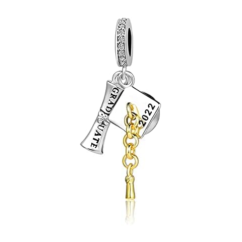 LuxglitterLin Graduation 2022 Charm Graduate Hat Cap &Scroll Dangle Bead for Pandora Bracelet Cover
