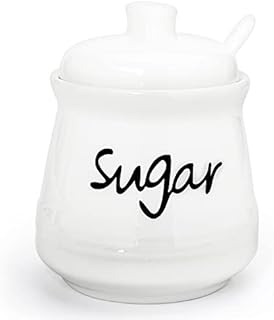 Cyimi Sugar Bowl Porcelain with Lid and Spoon, 355 ML/12 OZ, Ceramic Sugar Storage Jar, Sugar Salt Pot Seasoning Canister Suit for Coffee Bar, Restaurant, Home, Kitchen