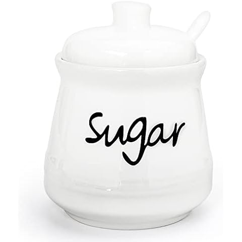 Cyimi Sugar Bowl Porcelain with Lid and Spoon, 355 ML/12 OZ, Ceramic Sugar Storage Jar, Sugar Salt Pot Seasoning Canister Suit for Coffee Bar, Restaurant, Home, Kitchen Cover