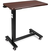 Vaunn Medical Electric Overbed Table Bedside Height Adjustable Table with Wheels Electric-Powered, Hospital and Home Use - Brown Side Control Panel