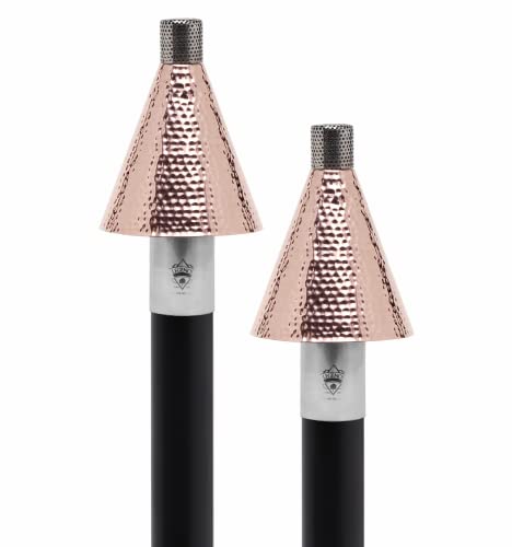 Big Kahuna Gas Tiki Style Torch - Propane or Natural Gas Lamp Includes a 82” Steel Pole for Easy Set Up - Permanent Outdoor Lights are Great for Landscape Lighting, 2 Pack (Hammered Copper Cone)