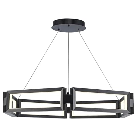 TRANS GLOBE MDN-1590 BK I Nightingale Collection 35 Inch Six-Light Dimmable LED 3000K Chandelier Pendant - in a Black Finish | Modern Contemporary Light Fixture | Cover