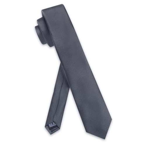 Image of YourTies Skinny Ties for Men Satin 2.4 inch Slim Necktie with Pocket Square Tie Clip Set Solid Color Wedding Party Business