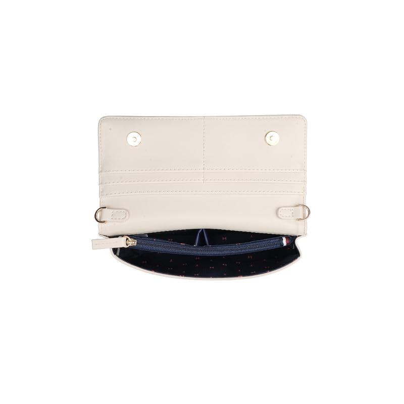 Image of Tommy Hilfiger Women's Flap Wallet with Detachable Sling Lumiere - Beige | PU Solid Finish | | No. of Compartment - 2 | Stylish Clutch for Women
