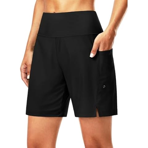 Runmeihe Women's High Waisted Swim Shorts Cover