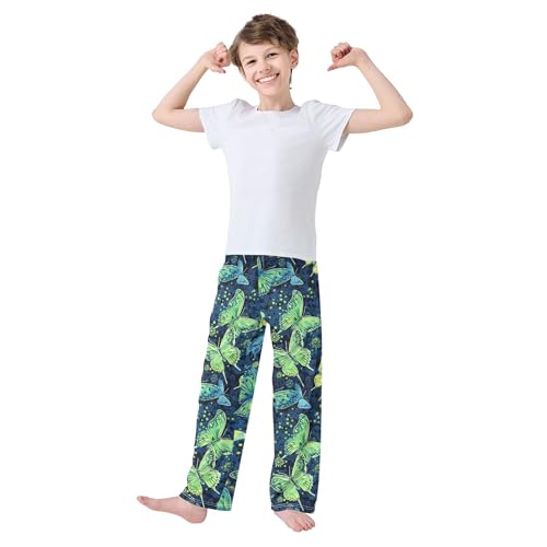 Butterfly Long Pajama Pants Elastic Waist PJ Bottoms with Pockets S A1104893