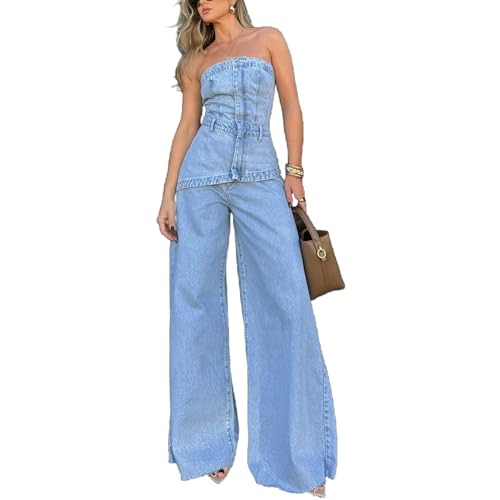 Jeans à jambes larges et haut denim ensemble 2 pièces Y2K