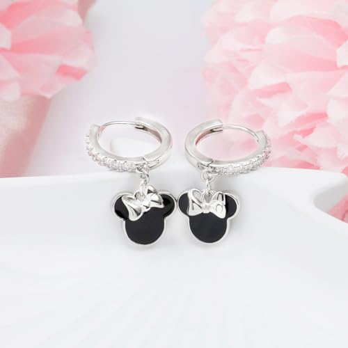 Sterling Silver Black Mouse Earrings For Women Black Drip Glue Mouse Dangle Hoop Earrings Sparkling Mini Cute Mouse Bow Animal Princess Huggie Jewelry Gifts for Daughter Birthday2
