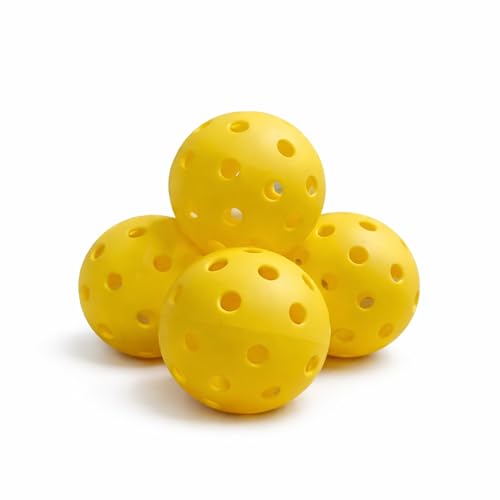 Image of Wishkey Pickleball Balls Pack of 4 Yellow 40 Hole Outdoor Indoor Pickleball Balls 74mm Official Size High Bounce Durable for Paddles Lightweight Balanced for All Skill Levels