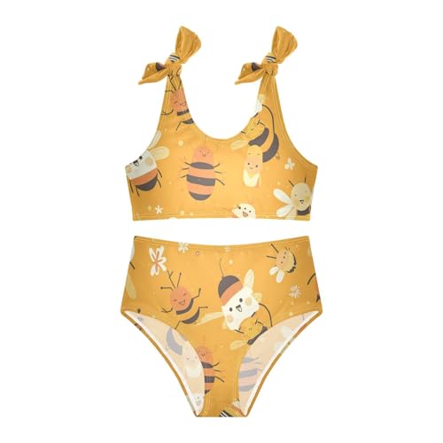 Sweet Honey Pattern Cute Bees Happy Girl Two Piecing Kids Bikini Set Quick-Dry Bathing Suit Swimwear Adjustable Shoulder3