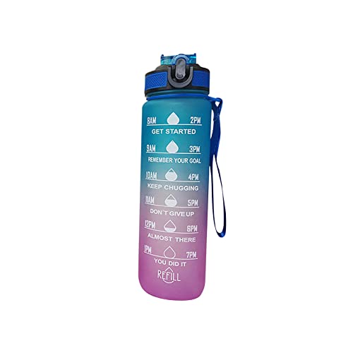 Lovskoo 32oz Water Bottles with Straw Graduated Color Motivational Bottle for Sports & Outdoors Reusable Travel Big Water Bottles Gym Water Bottles forfor Men Women Cute Stuff (Blue)