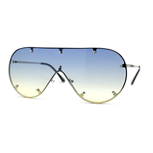 Large Shield Racer Rimless Metal Stud Trim Sunglasses2