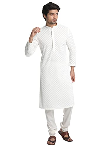 Image of Manyavar Men's Cotton Blend Chikankari Kurta Set (2pcs)