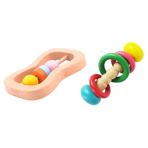 WOONEKY 2個 赤ちゃんの木製ハンドガラガラ ベビーグラブシェイカー 子供 楽器 つかむ 高度で安全