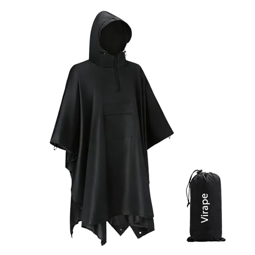 Virape Regenponcho Wasserdicht Wandern Mit Halbzip Leichter Mehrzweck Regencape Mit Rucksack Atmungsaktiv Poncho Herren Damen Hiking Faltbare 3-In-1 Regenmantel Camping