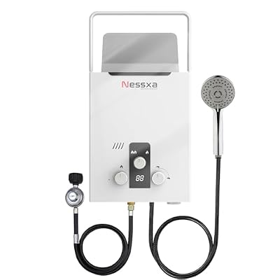 8L Tankless Water Heater Propane with Digital Display, 2.11 GPM Portable Instant Hot Gas Water Heater with Overheating Protection for Indoor and Camping, 40,824 BTU