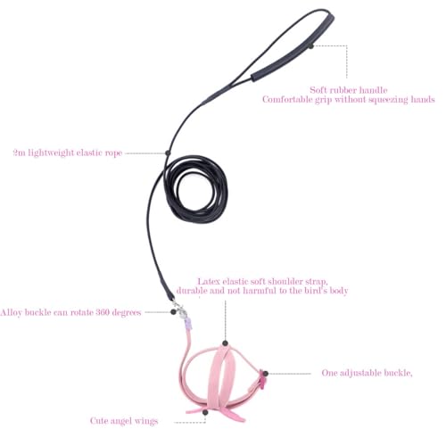Image of Adult Parrot Bird Harness, for Parrots Adjustable & Lightweight Birds Harness with Quick Release Parrot Belt for Outdoor Training of Macaws, Budgies, Cockatiels (Vibrant Pink)