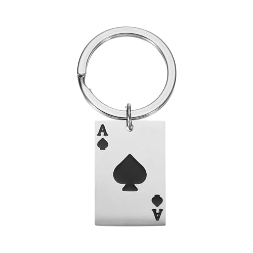 PATIKIL Ace of Spades Keychain, Stainless Steel Lucky Poker Keychain Pendant Cute Ace of Spades Pendant Keyring Purse Bag Accessories Car Ring Pendant for Handbag Keys, Black