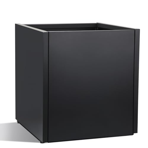 RimCereal 1 x extragroßer schwarzer quadratischer Pflanzkasten für den Außenbereich, 43,2 cm L x 43,2 cm B x 45,7 cm H, schwere verzinkte Stahl-Pflanzgefäße mit Ablauflöchern, Trennwand für Terrasse