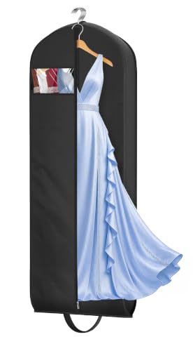 MISSLO 65 Long Garment Bags for Travel for Women 4 Gusseted Dress Bags for Gowns Waterproof Dress Protector Bag for Closet Storage Clothing Covers for Hanging Clothes Wedding Dresses Storage