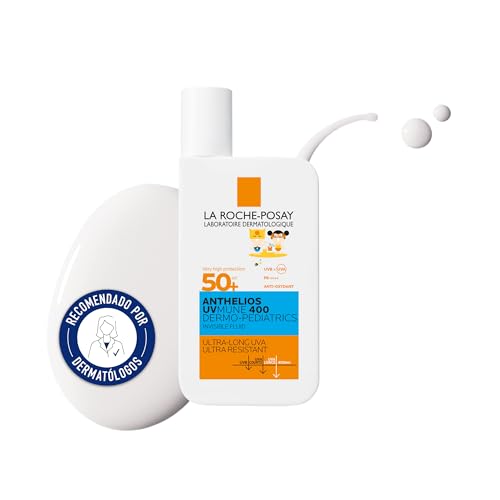 La Roche Posay Protector Solar Facial SPF50+, Protección Alta, Resistente al Agua, Para Niños, Sin Perfume, Textura ligera, Anthelios UV-Mune 400 Dermopediatrics, Fluido Invisible, 50 ml