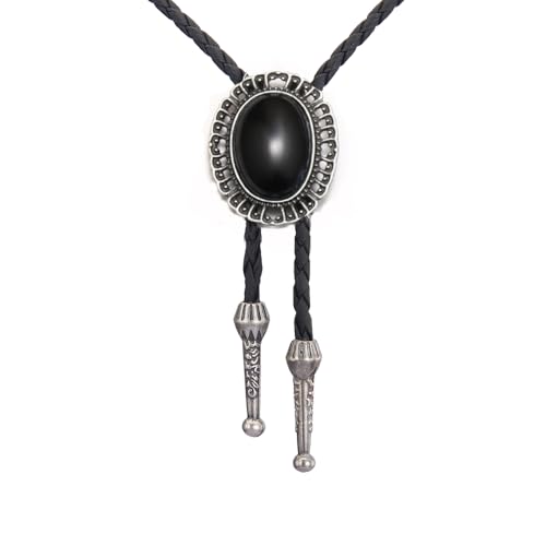 Image of AZORA Western Cowboy Bolo Tie Men Leather Necktie Leather Cord Turquoise Stone Bolo Ties for Men Women