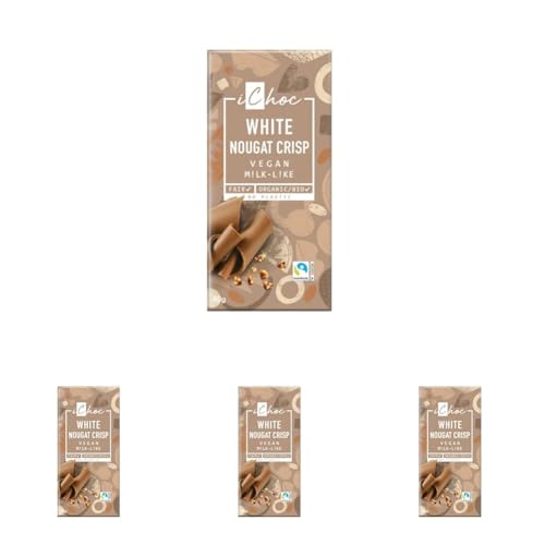 iChoc White Nougat Crisp - Chocolate blanco vegano con praliné y crocante de avellana 80g (Bio) (Paquete de 4)