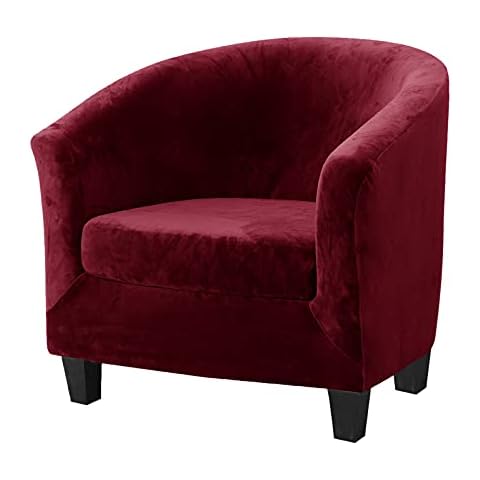 MIFXIN 2 Pieces Velvet Tub Chair Covers with Cushion Cover Stretch Soft Club Chair Slipcovers Armchair Couch Furniture Protector for Living Room Hotel Cafe (Red) Cover