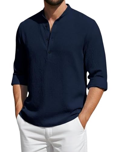 Image of Men's Cotton Blend Short Kurta with Collared Neck Full Sleeves Solid Pattern Western Style Regular Fit and Standard Length