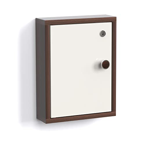 BLUEWUD Torene Engineered Wood Wall Mount Key Box Cabinet, Key Holder with Locker Upto 18 Keys for Living Room Home Furniture (Wenge & White)