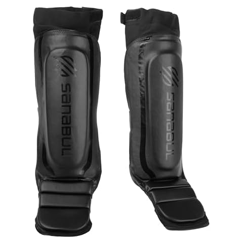 Sanabul Essential Hybrid Sleeve Kickboxing Shin Guards for MMA Shin Guards Muay Thai Shinguards - Black, X-Small Cover