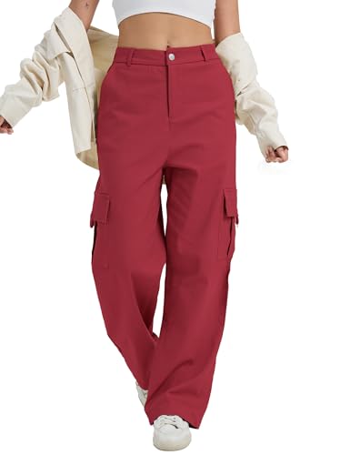 Image of Cargo Pants for Women High Waist Wide Leg Stretchy Pull On Baggy Casual Pants with Pockets
