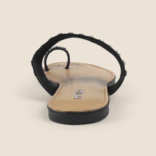 Image of Metro Women Synthetic Studded Toe-Ring Embellished Flat Sandals