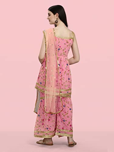 Image of VredeVogel Fox Georgette Printed Sharara Set With Embroidered Fabric Net Based Dupatta For Women's