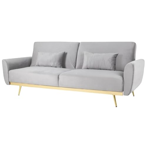 Listado de Sofa Cama Matrimonial que puedes comprar esta semana. 41 Kingshouse | Sofá Cama - Sillón Reclinable para 3 Personas - Sala Minimalista - Tapizado Terciopelo - Marco De Madera Patas Metálicas - 2 Cojines - Gris