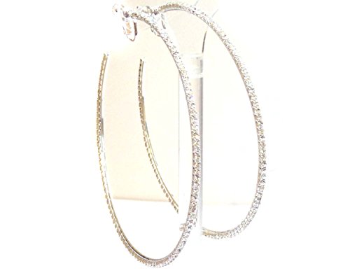 Clip-on Earrings Silver Tone Rhinestone Hoop Earrings 4 Inch Crystal Large Hoop Earrings