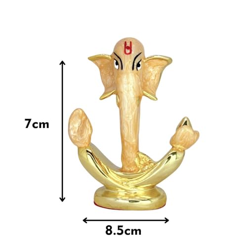 Image of Pearl Orange Anchor Ganesha | Divine Ganpati Bappa Idol for Car Dashboard, Office & Home Temple |Lord Gajanana Pearl Orange Ganesha Murti for Prosperity & Success | Height 3.3 Inch