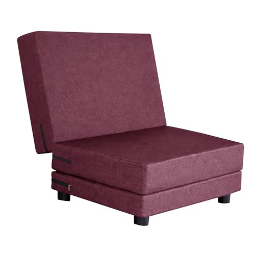 Image of Leg Sofa Cum Bed Single Seater | Foldable Floor Sofa Bed with Jute Fabric | Space Saving Convertible with Sturdy Legs for Living Room & Guest Room - Red