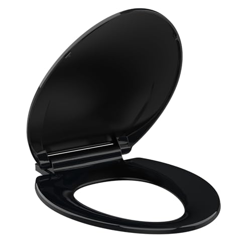 Elongated Toilet Seat Slow Close, 19" Elongated Black Polypropylene Toilet