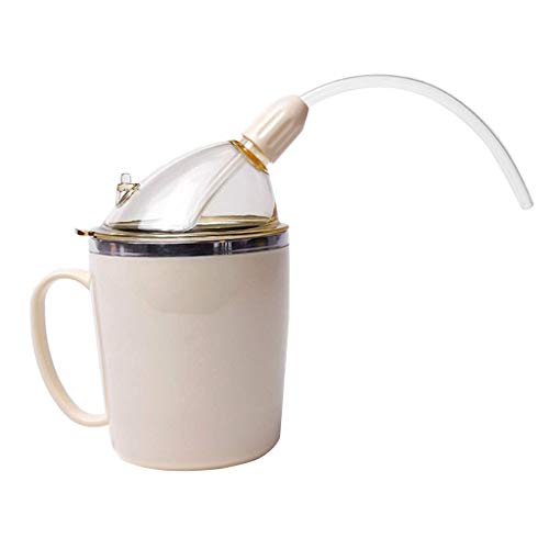 (1 Stück) 350 ml leichter Trinkbecher mit Strohhalm, behinderte Trinkbecher für Trinkwasser Suppe, Edelstahl + PP Cover