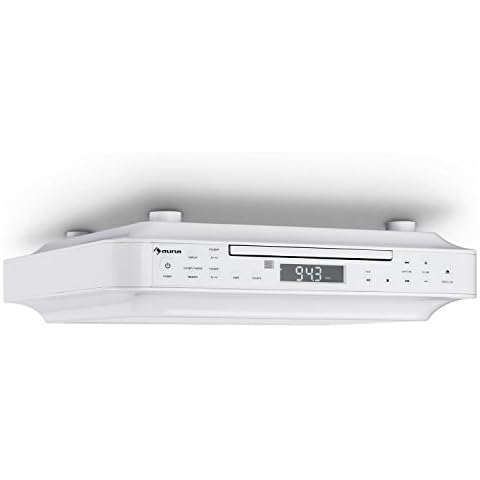 auna KRCD-100 BT Kitchen Under Cabinet Radio - CD-Player, MP3, Radio Tuner, BT Port makes Wireless Hearing Possible, Suitable as Short Time Alarm, Kitchen or Baking Timer, LCD Display - White Cover
