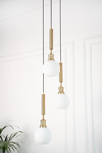 Image of Divine Trends Triple Globe Hanging Pendant Light Antique Brass Finish with Frosted Milky White Glass | Hanging Lamp for Living Room | Chandelier Ceiling Lamp - Pack of 1