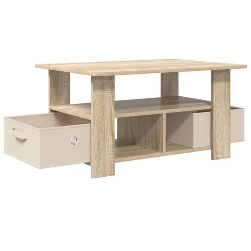 Table basse chêne Sonoma 77x55cm avec 2 tiroirs et étagère de rangement