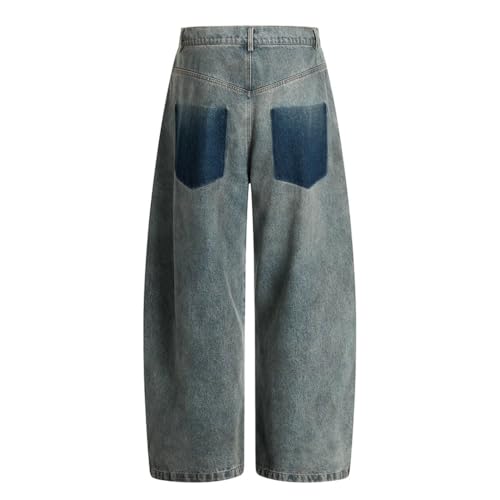 Men’s Ripped Jeans with Rivets, Retro High Street Washed Distressed, Loose Wide Leg Denim Pants3