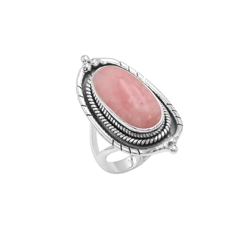 Bague opale rose en argent 925 sterling fait main pour femme taille 6.5