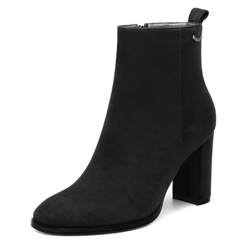 Women's Ada Fashion Square Toe Ankle Boots, High Heel Low Boots, Suede Comfortable Warm Side Zipper Booties Shoes