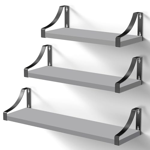 Pipishell 3 Stück Wandregal Holz und Metall, Wandregale zur Aufbewahrung,...