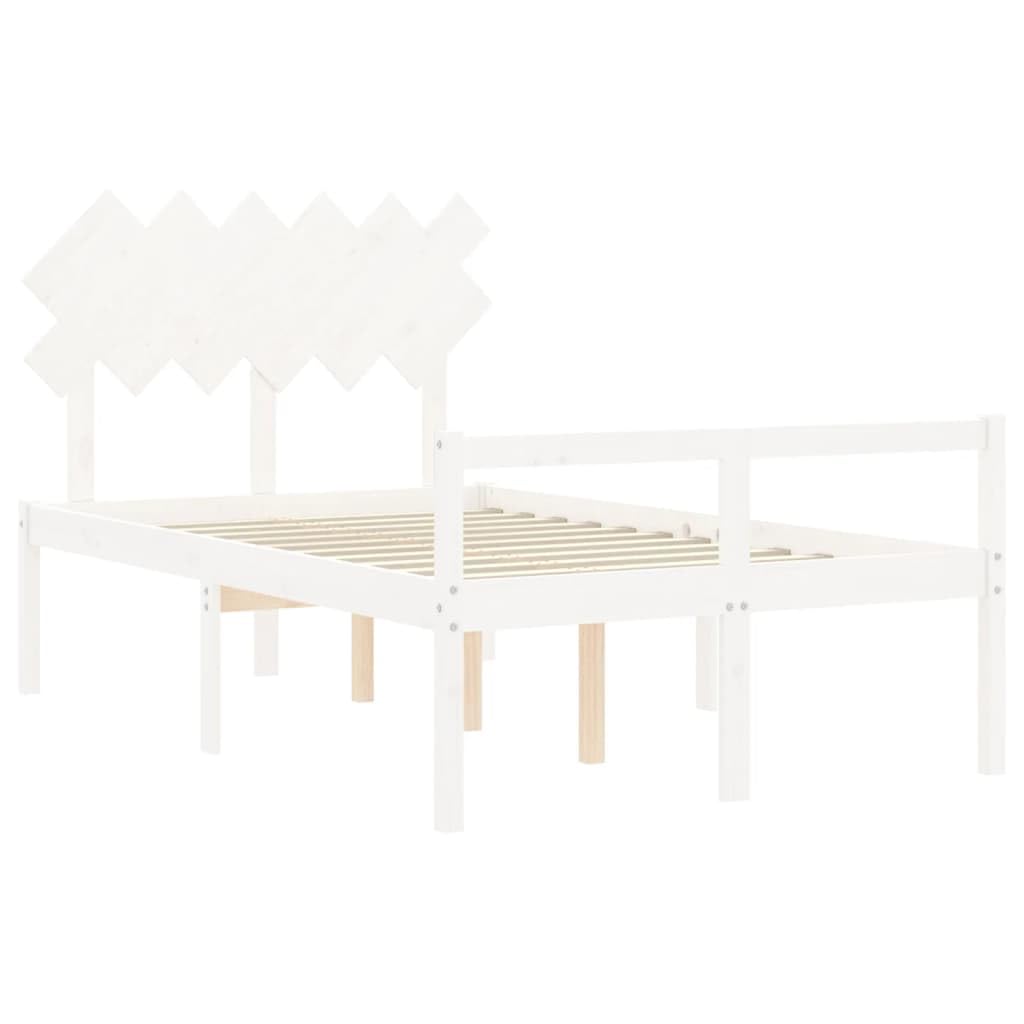 Massivholz Seniorengerecht 25.04 Weiß 120x200 cm | Seniorenbett mit Kopfteil 120x200 cm Weiß Massivholz Bettgestell mit Lattenrost und Stauraum