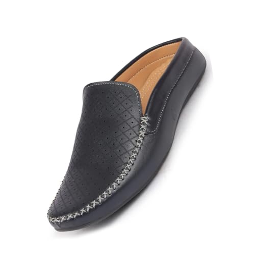Image of FAUSTO Mens Perforated Stylish Driving Moccasins | Half Shoes for Office & Outings | Driving Loafers | Casual and Formal Mules | Soft Cushioned Insole